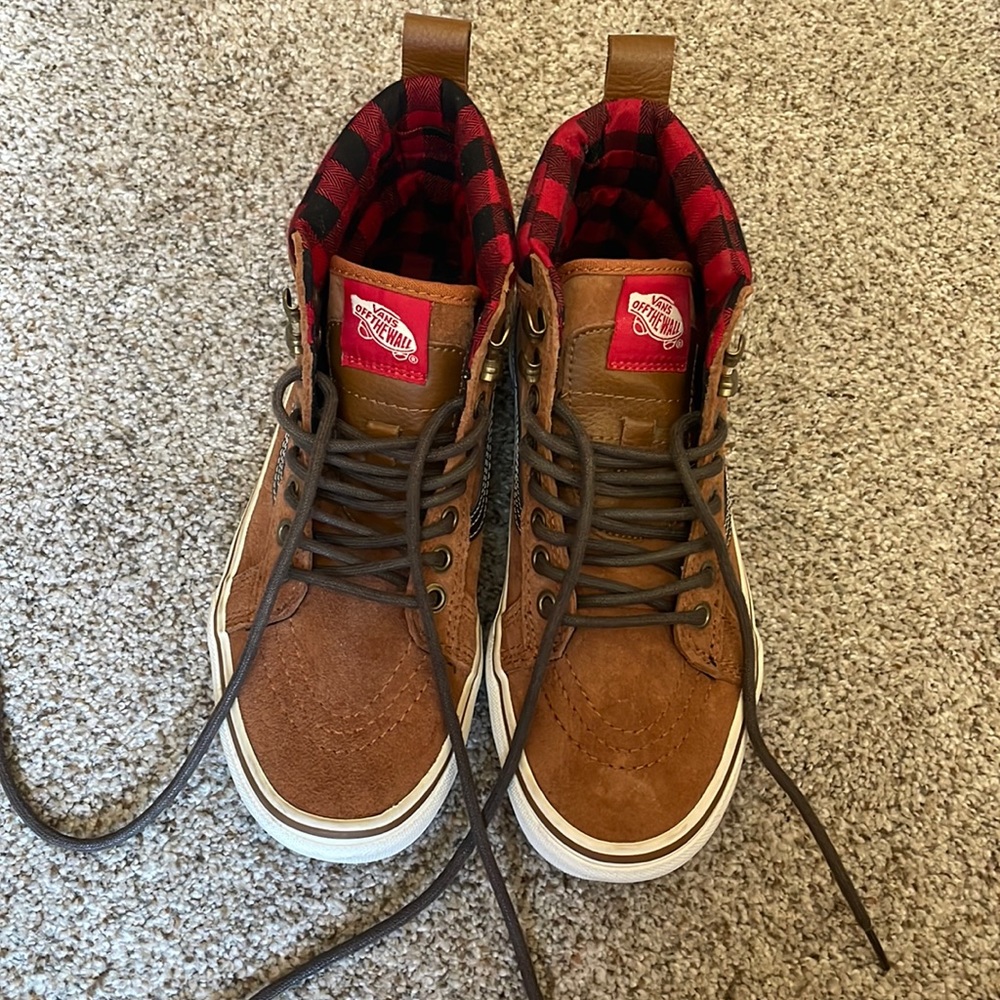 Vans Hightop Sneakers, Brown Suede/Red & Black Flannel, worn only twice